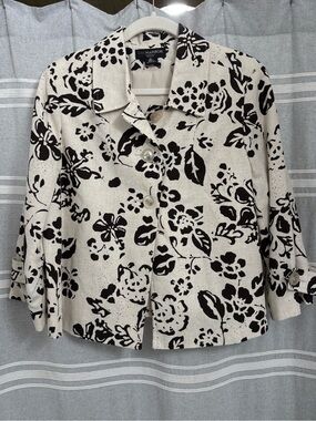 Sag Harbor Classics Petite Floral Linen Blend Cropped Blazer Size 14P